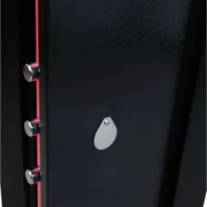 Coffre-fort Technomax Home Safe HS20 fermé avec pênes de verrouillage apparents et serrure manuelle à clé